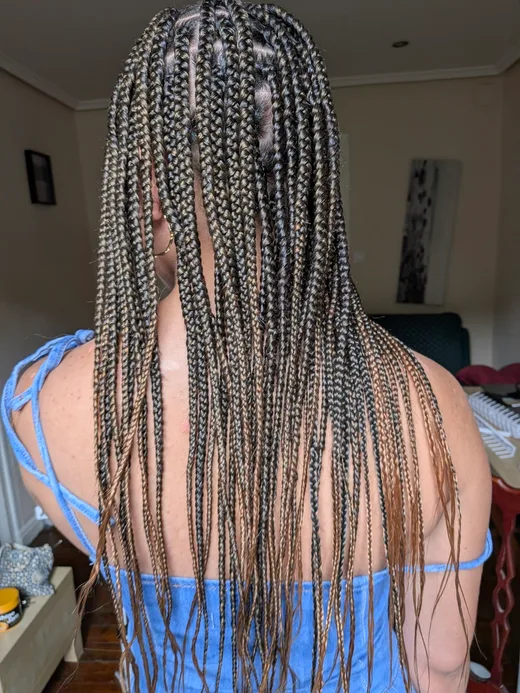 Knotless Braids a domicilio en Bilbao — vista posterior del largo y la densidad de las trenzas.
